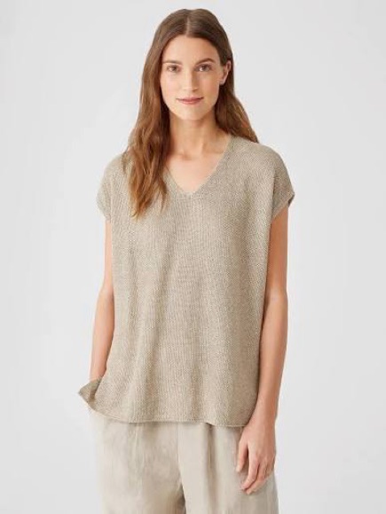 Eileen Fisher Organic Linen & Organic Cotton Women's V-Neck Top Sz S/P